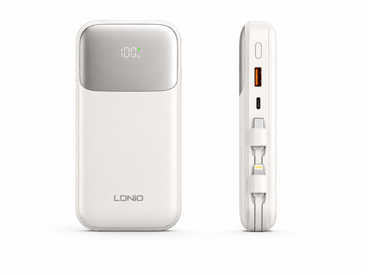 LDNIO Power Bank with Built-in Charging Cables 10,000mAh