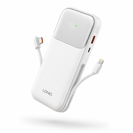 LDNIO Power Bank with Built-in Charging Cables 10,000mAh