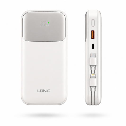 LDNIO Power Bank with Built-in Charging Cables 10,000mAh