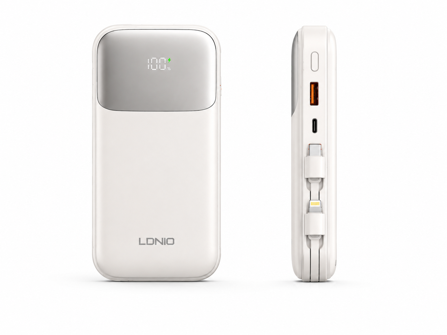 LDNIO Power Bank with Built-in Charging Cables 10,000mAh